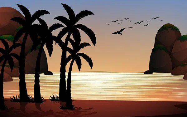 Scena di silhouette della spiaggia — Vettoriale Stock