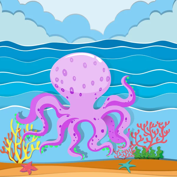Octopus in de Oceaan — Stockvector