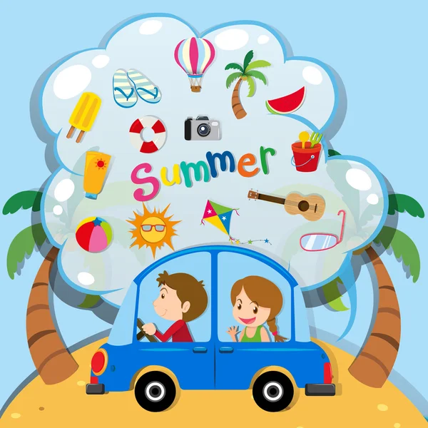Vacances d'été avec les personnes conduisant en voiture — Image vectorielle