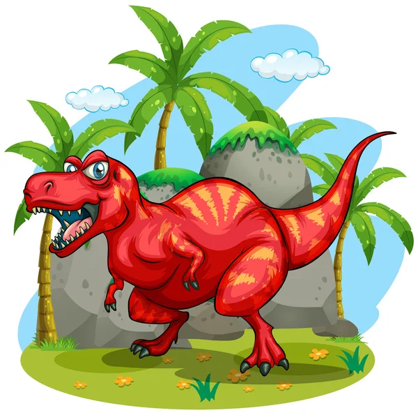 T-Rex de pie sobre hierba — Vector de stock