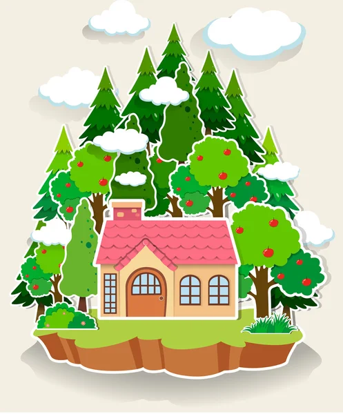Pequena casa na floresta — Vetor de Stock
