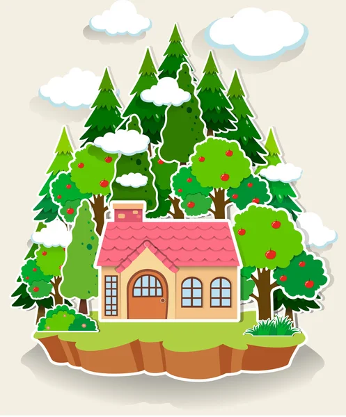 Pequeña casa en el bosque — Vector de stock