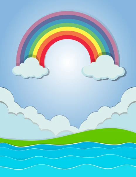Nature scene with rainbow and river — Stock Vector