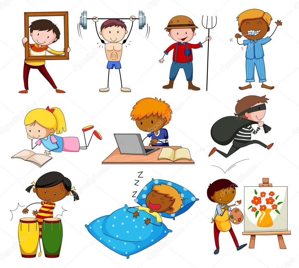 Personas que realizan diferentes actividades vector de stock 87225830