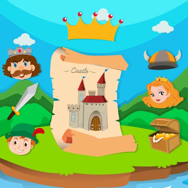 Tema Castello con re e principessa — Vettoriale Stock