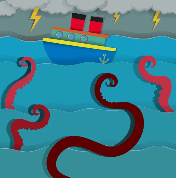 海の怪物戦う船を攻撃 — ストックベクタ