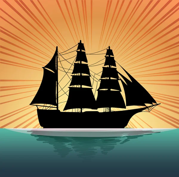 Silhouette barca a vela sul mare — Vettoriale Stock