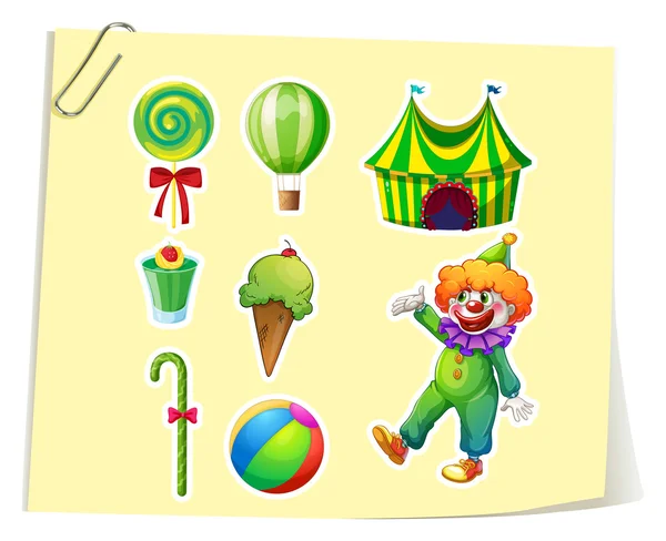 Clown et objets de cirque — Image vectorielle