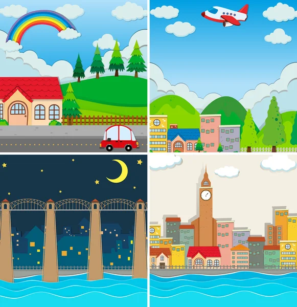 Four different scenes of city — Stock Vector