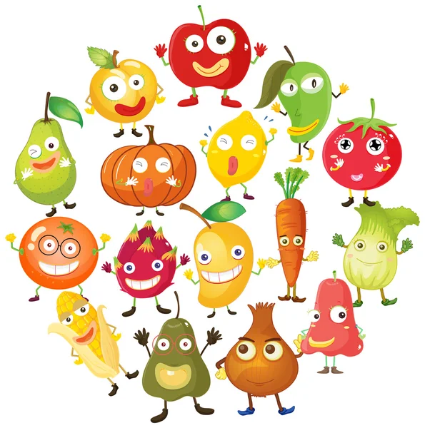 Gyümölcsök és zöldségek, arc — Stock Vector
