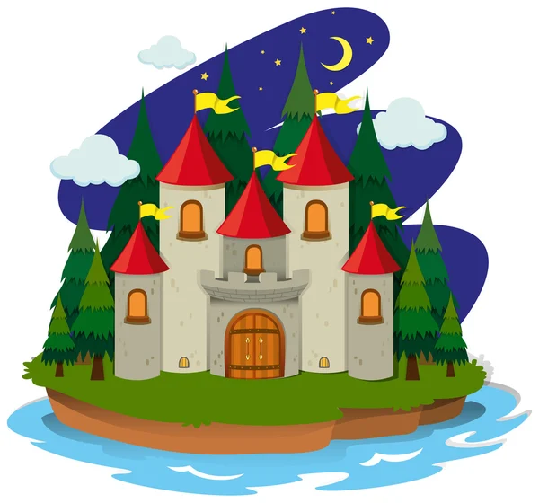 Burg auf Insel bei Nacht — Stockvektor