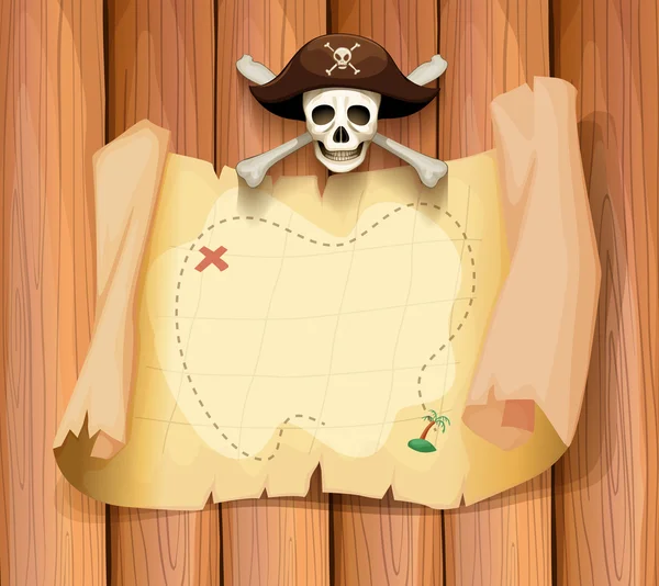 Pirat skalle och kartan på väggen — Stock vektor