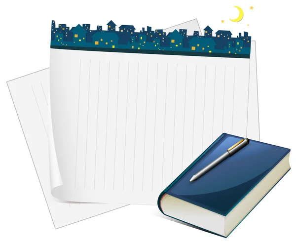 Diseño de papel con vista a la ciudad por la noche — Vector de stock