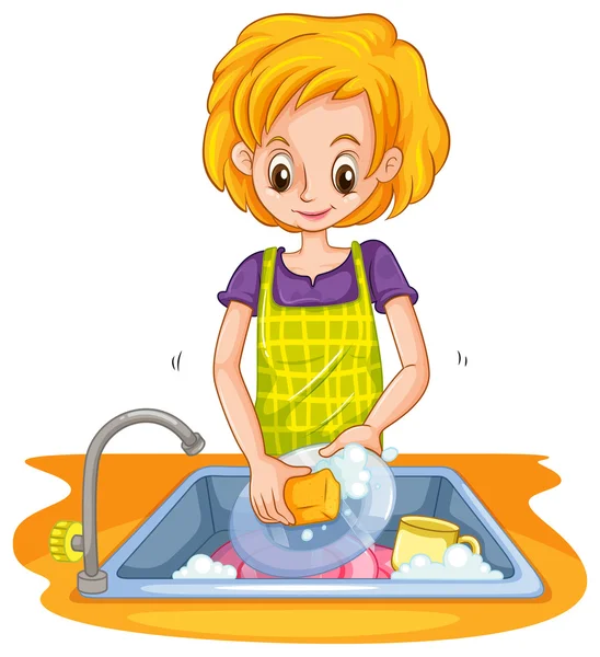 Woman doing the dish — Stock Vector