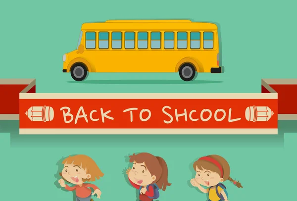 Thème de retour à l'école avec les élèves et bus — Image vectorielle