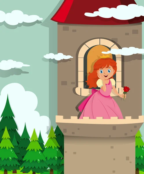Prinzessin auf dem Turm — Stockvektor