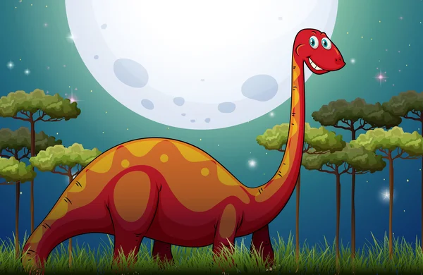 Dinosaurio en el campo por la noche — Archivo Imágenes Vectoriales