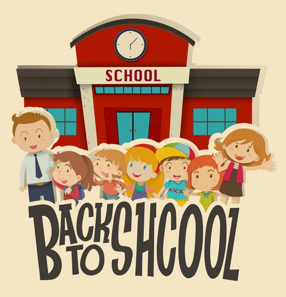 Teachers and children at school — Stock Vector