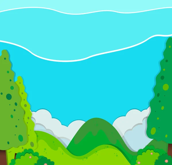 Escena natural con árboles y montañas — Vector de stock