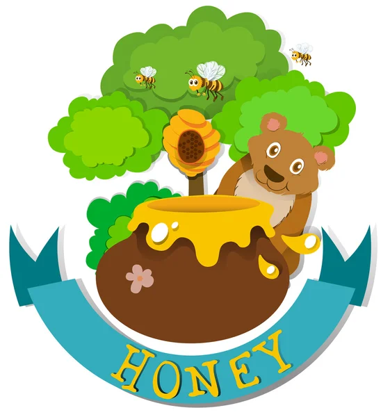 Design de banner com urso e mel — Vetor de Stock