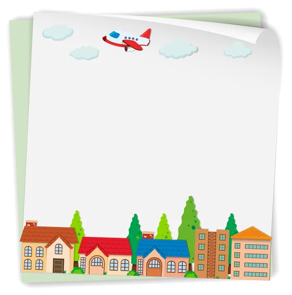 Design de papel com avião e casas —  Vetores de Stock