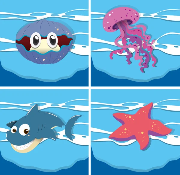 Hewan laut di bawah laut - Stok Vektor