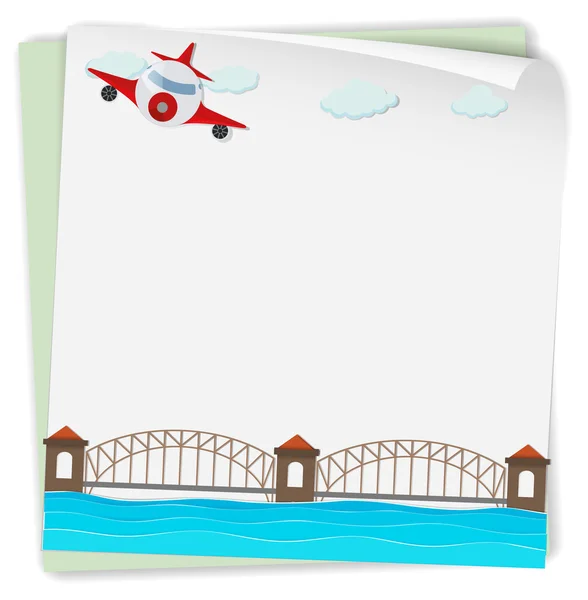 Diseño de papel con avión y puente — Vector de stock
