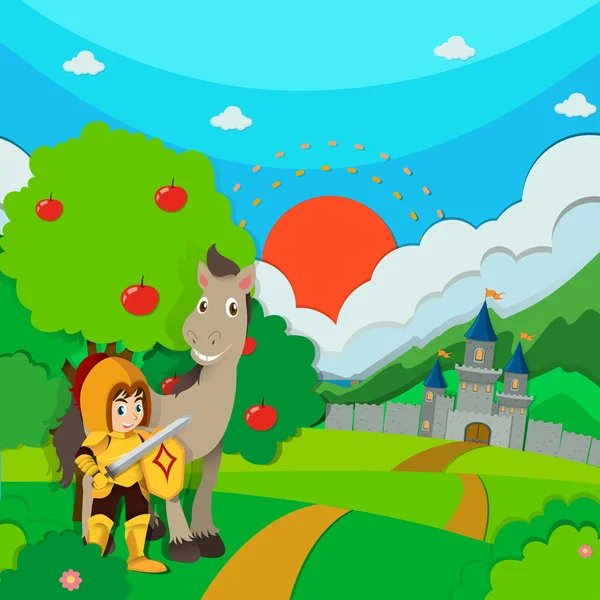 Cavaleiro e cavalo na terra —  Vetores de Stock