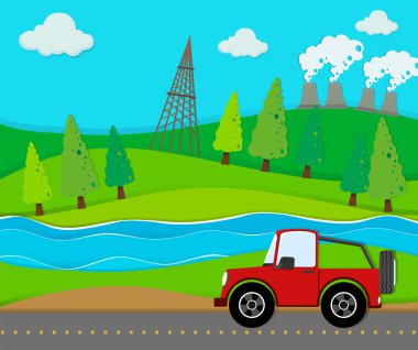 Kırmızı cip yolda sürme