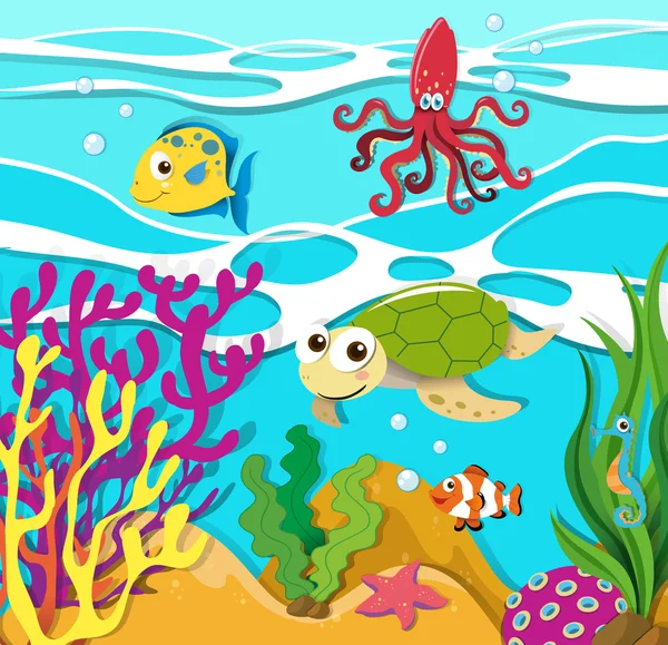 Sea animals swimming in the ocean — Stock Vector