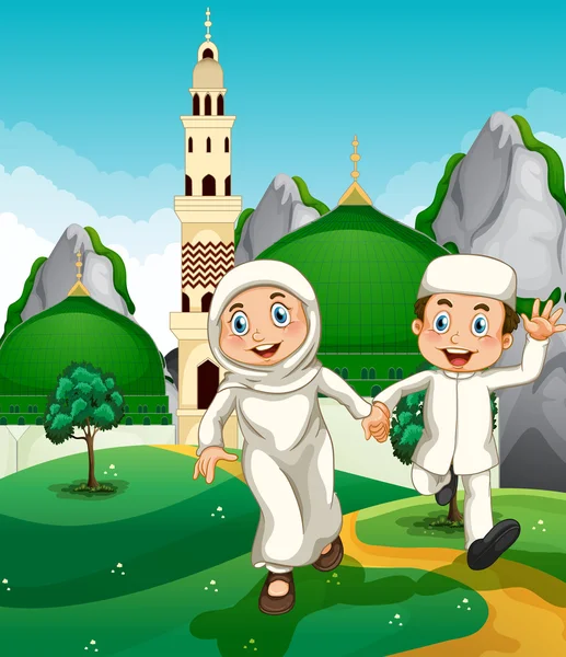 Couple musulman à la mosquée — Image vectorielle