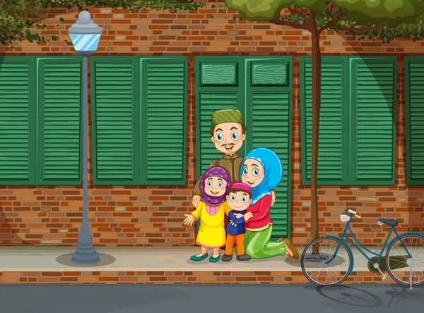 Muslim family on the sidewalk — Stock Vector