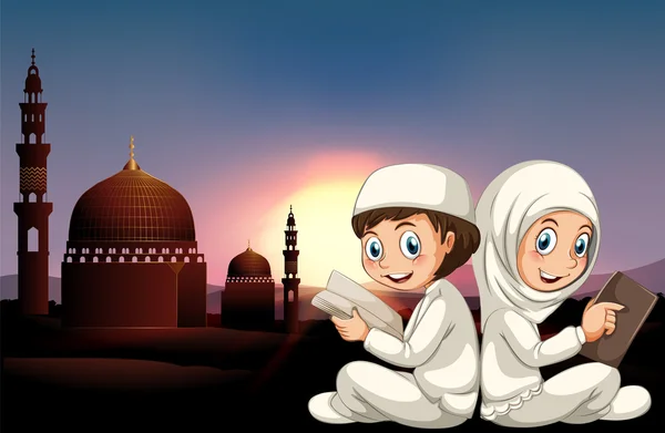 Μουσουλμανική ζευγάρι ανάγνωση βιβλίων — Διανυσματικό Αρχείο