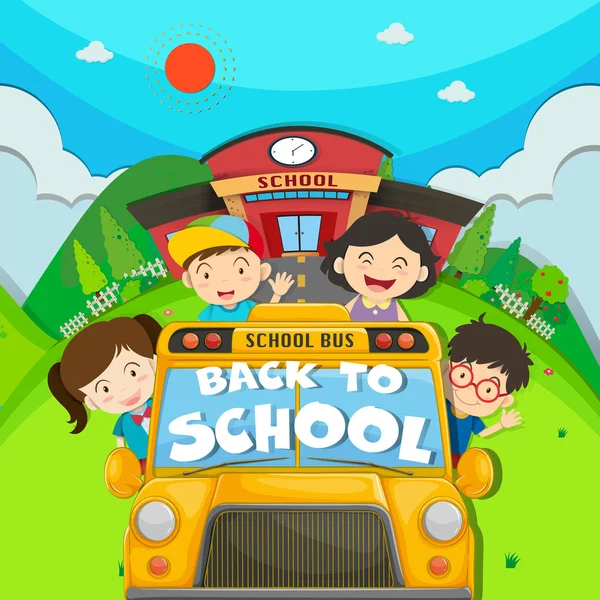 Τα παιδιά, ιππασία στο σχολικό λεωφορείο — Διανυσματικό Αρχείο