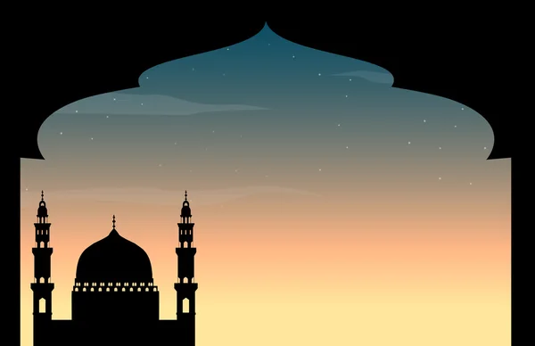 Mezquita de siluetas al atardecer — Vector de stock