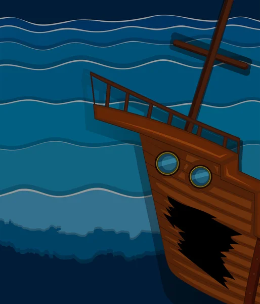 Корабль затонул под океаном — стоковый вектор
