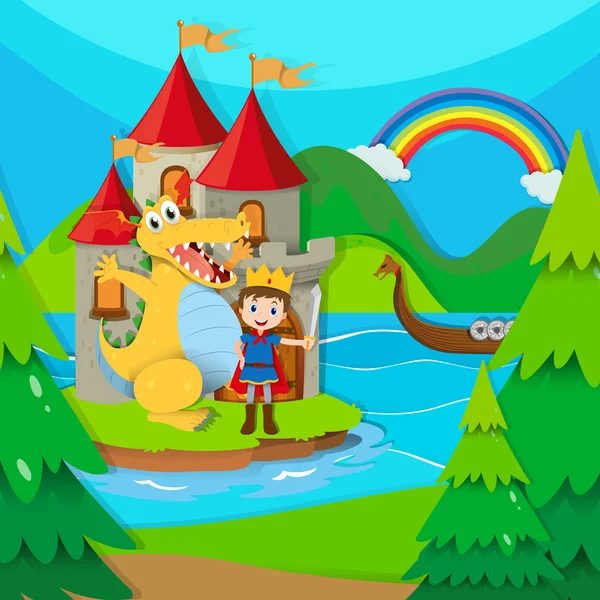 Prince and dragon in the fairy land — Stock Vector