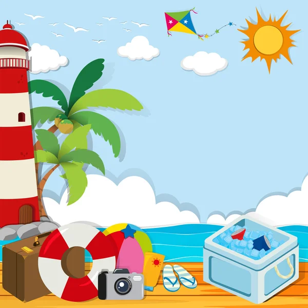 Summer theme with objects on the beach — Stock Vector