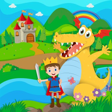 Knight ve ejderha peri arazi üzerinde