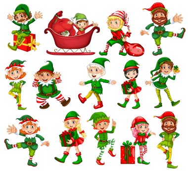 Christmas elf in different positions clipart