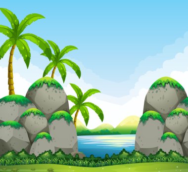 Nehir ve dağ ile doğa manzara