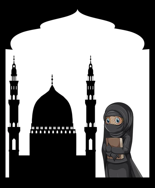 Muslim girl and sillhouette mosque background — Stock Vector