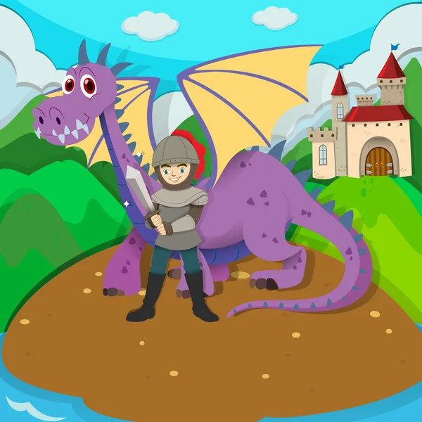 Cavaleiro e dragão na ilha —  Vetores de Stock
