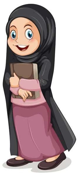 Fille musulmane portant un livre brun — Image vectorielle