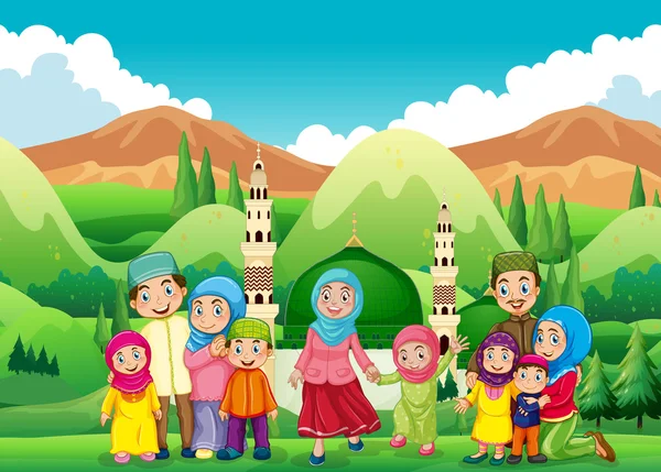 Familia musulmana en la mezquita — Archivo Imágenes Vectoriales