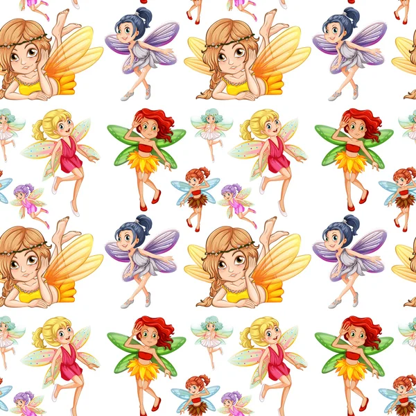 Seamless fairies in different positions — Stock Vector