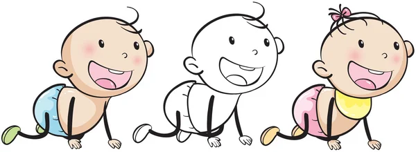 Doodle bebé niño y niña — Vector de stock