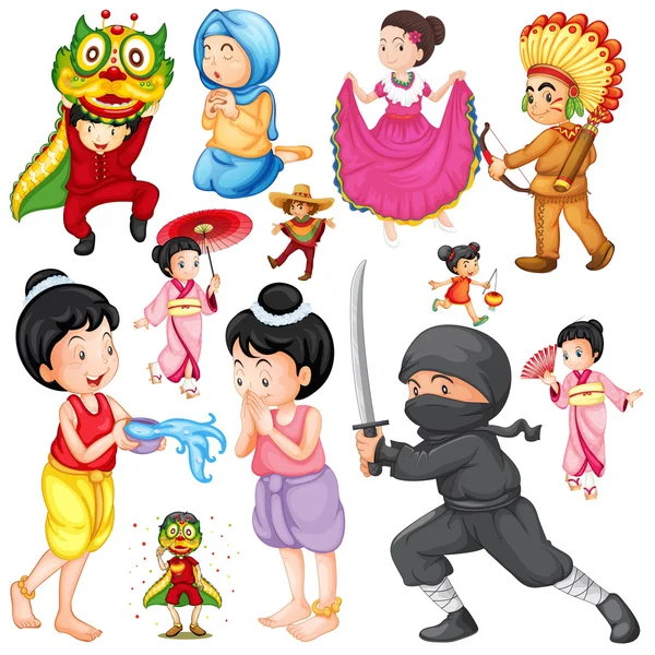 People in different costume based on culture — Stock Vector