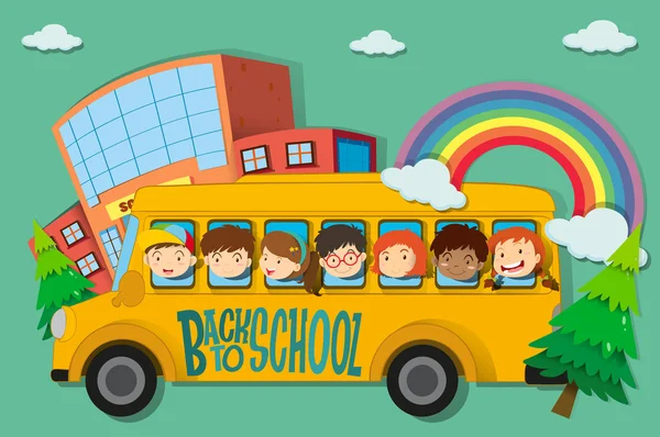 Children riding on school bus — Stock Vector