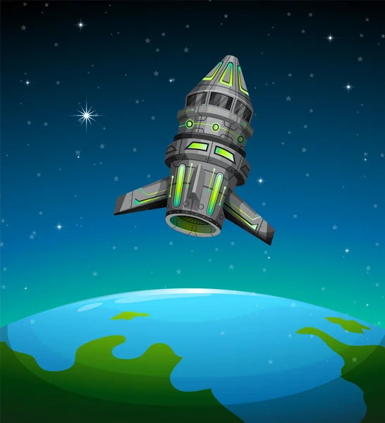 Spaceship floating in the dark space — Stock Vector